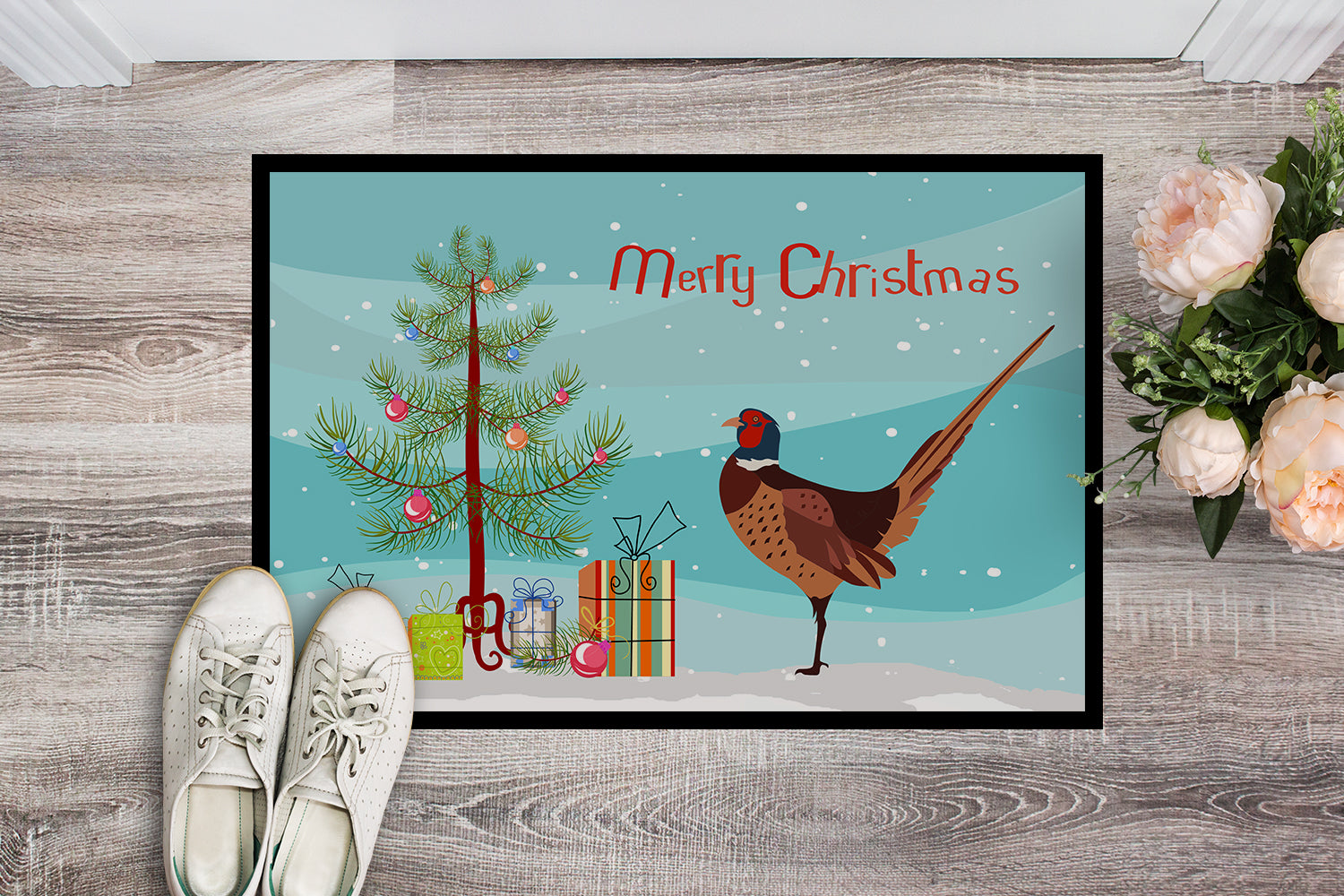 Ring-necked Common Pheasant Christmas Indoor or Outdoor Mat 18x27 BB9297MAT - the-store.com
