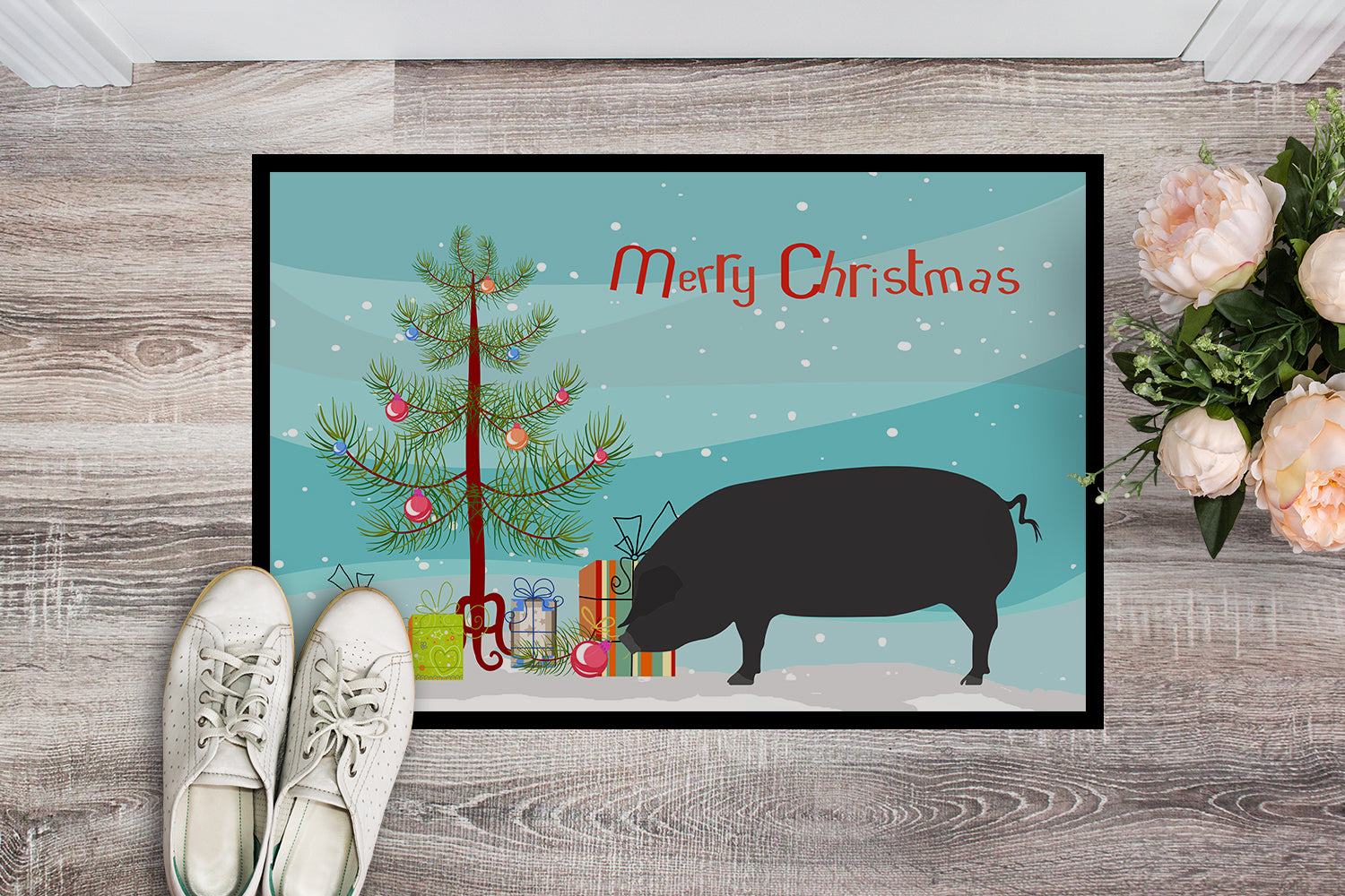 Devon Large Black Pig Christmas Indoor or Outdoor Mat 18x27 BB9298MAT - the-store.com