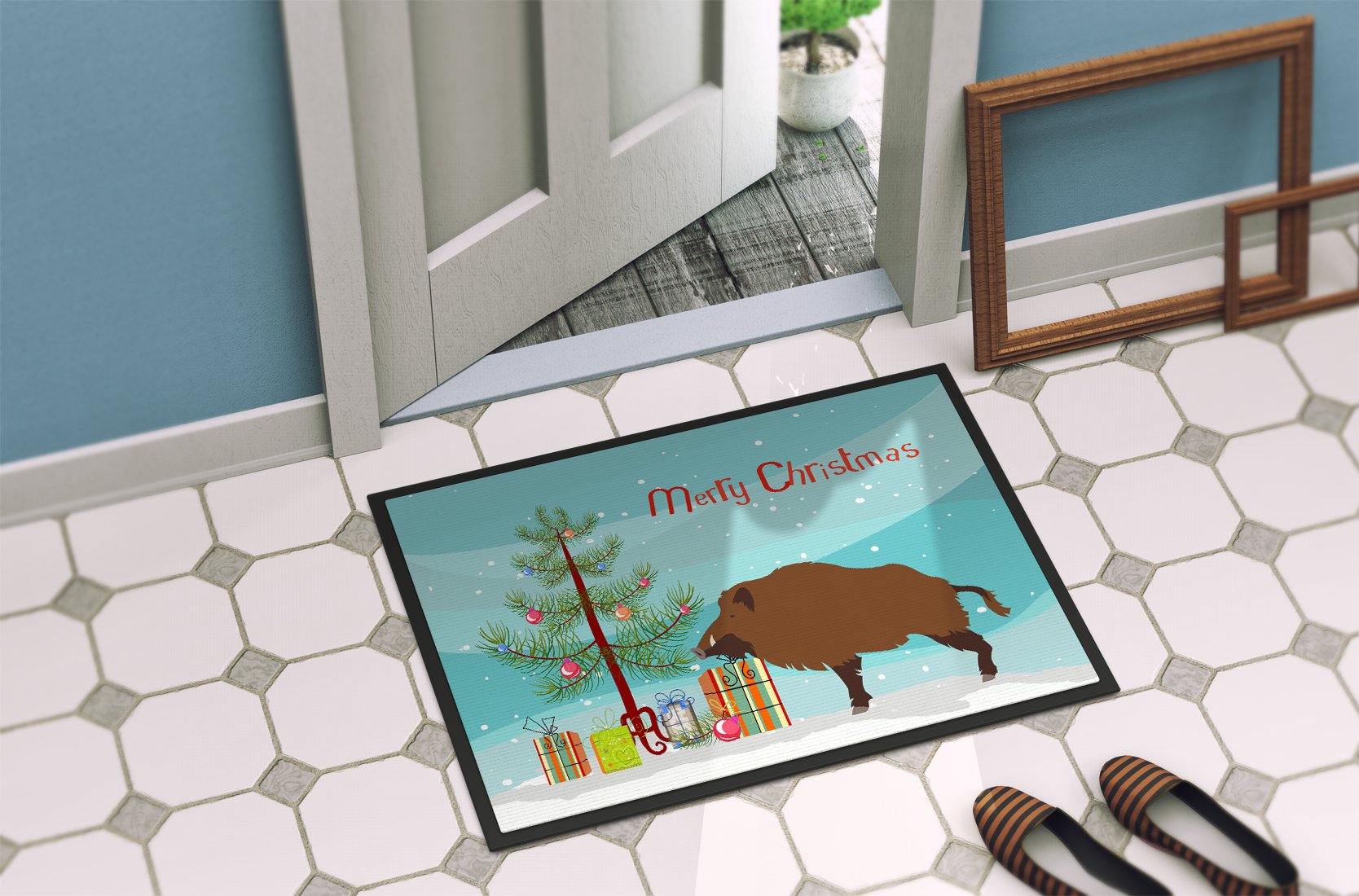 Wild Boar Pig Christmas Indoor or Outdoor Mat 24x36 BB9303JMAT by Caroline's Treasures
