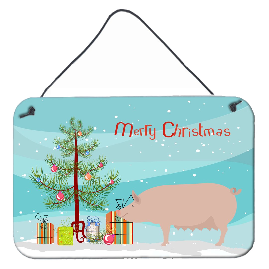 English Large White Pig Christmas Wall or Door Hanging Prints BB9305DS812 by Caroline's Treasures