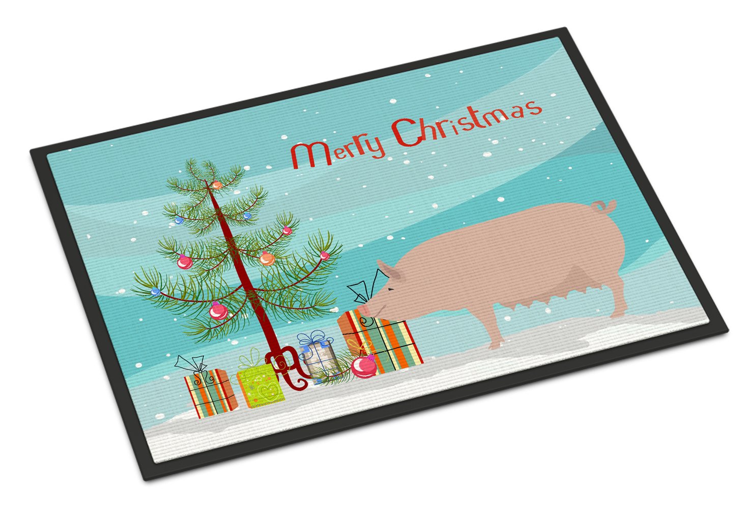 English Large White Pig Christmas Indoor or Outdoor Mat 24x36 BB9305JMAT by Caroline's Treasures