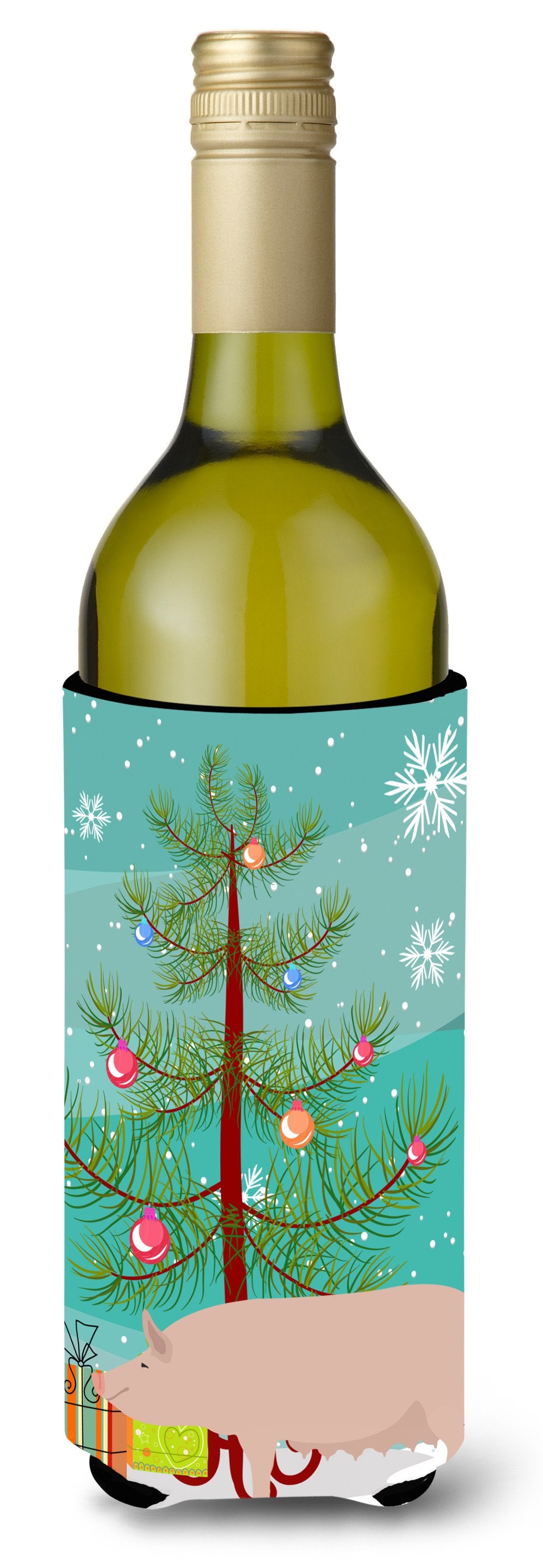 English Large White Pig Christmas Wine Bottle Beverge Insulator Hugger BB9305LITERK by Caroline's Treasures