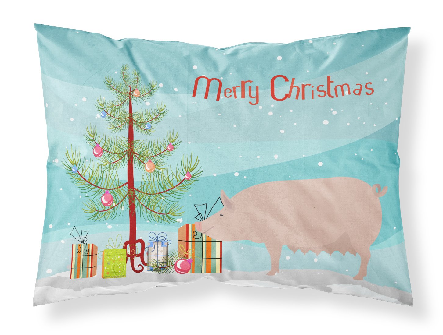 English Large White Pig Christmas Fabric Standard Pillowcase BB9305PILLOWCASE by Caroline's Treasures