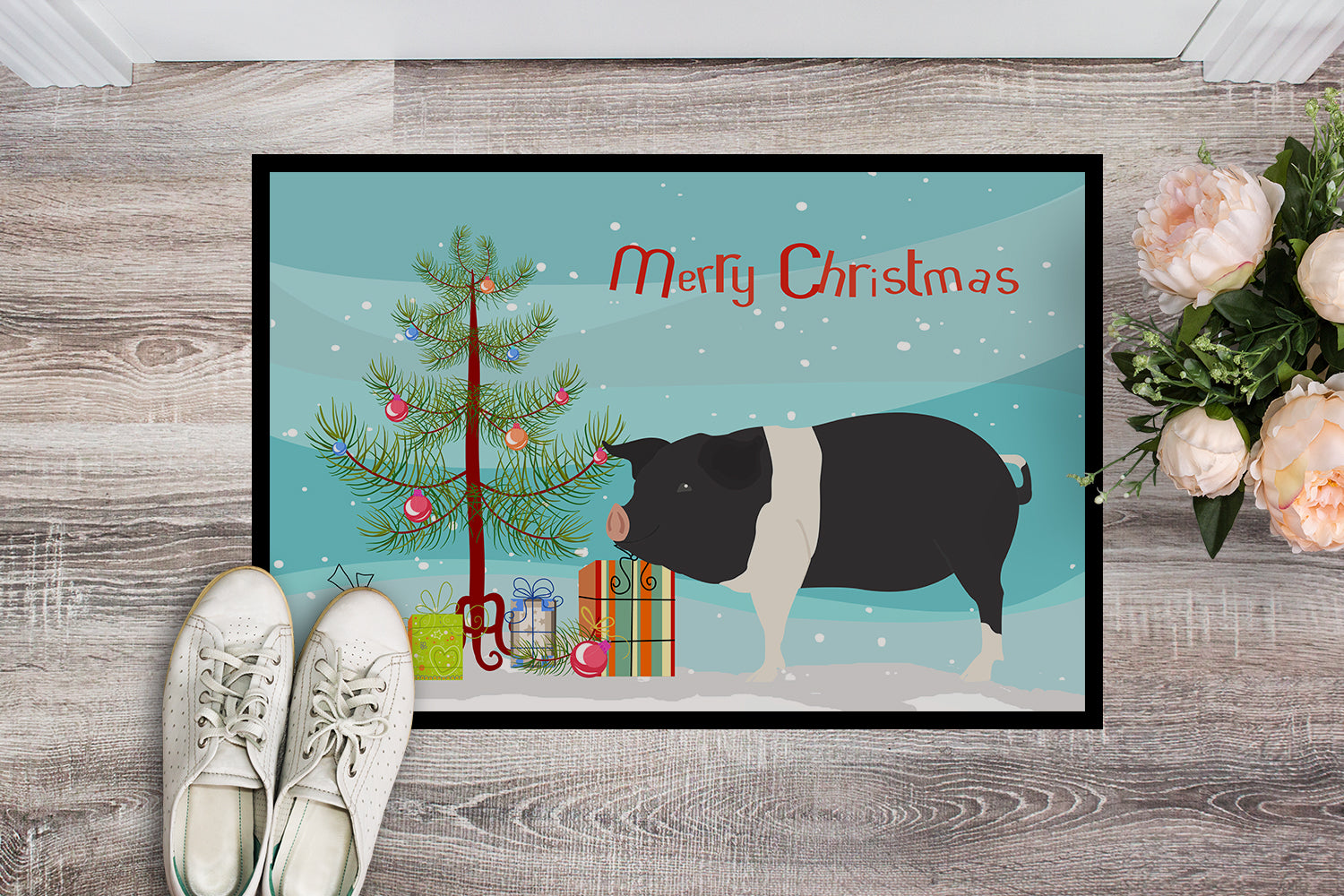 Hampshire Pig Christmas Indoor or Outdoor Mat 18x27 BB9306MAT - the-store.com
