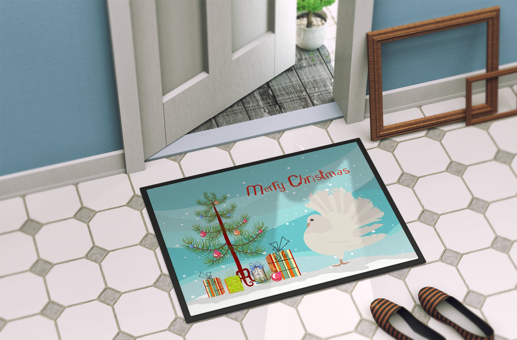 Silver Fantail Pigeon Christmas Indoor or Outdoor Mat 24x36 BB9317JMAT by Caroline's Treasures
