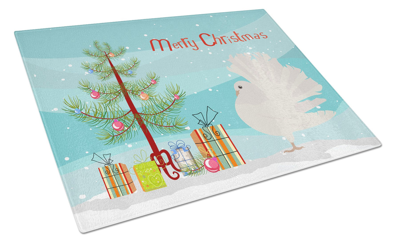 Silver Fantail Pigeon Christmas Glass Cutting Board Large BB9317LCB by Caroline's Treasures