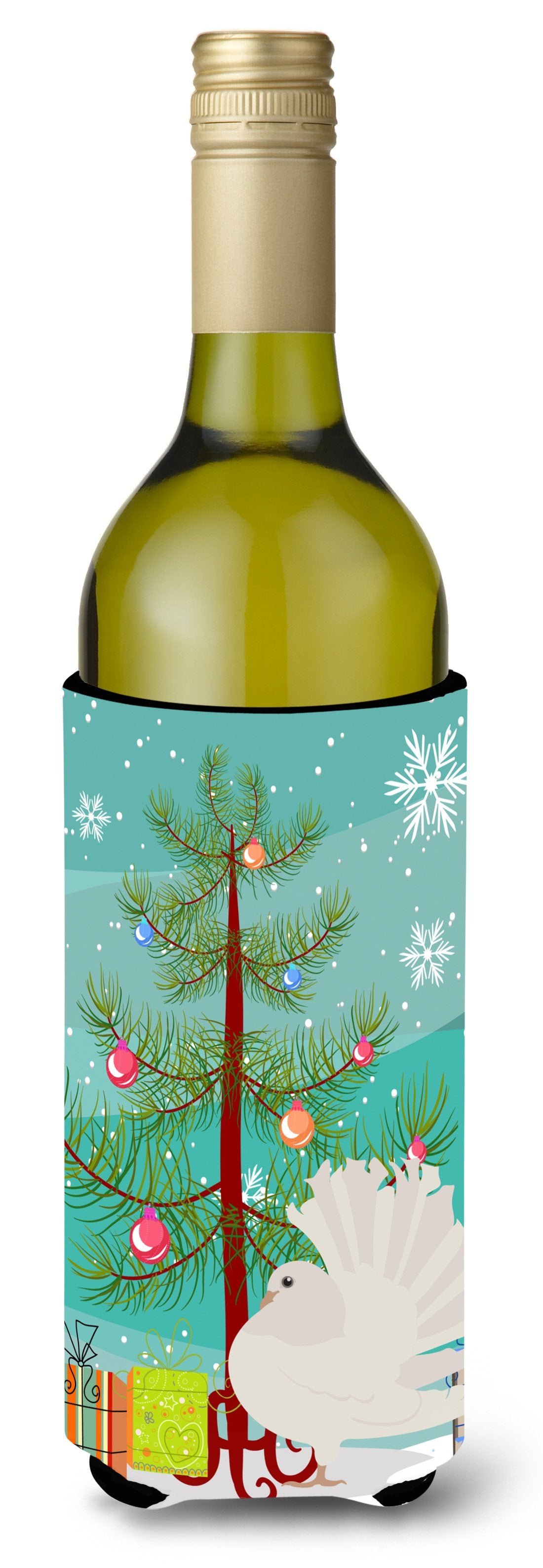 Silver Fantail Pigeon Christmas Wine Bottle Beverge Insulator Hugger BB9317LITERK by Caroline's Treasures