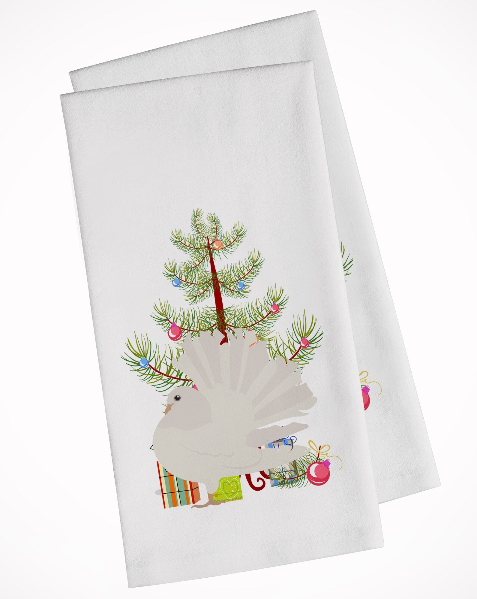 Silver Fantail Pigeon Christmas White Kitchen Towel Set of 2 BB9317WTKT by Caroline's Treasures