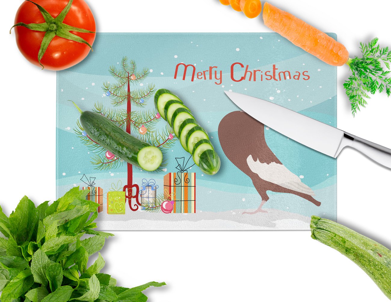 English Pouter Pigeon Christmas Glass Cutting Board Large BB9321LCB by Caroline's Treasures