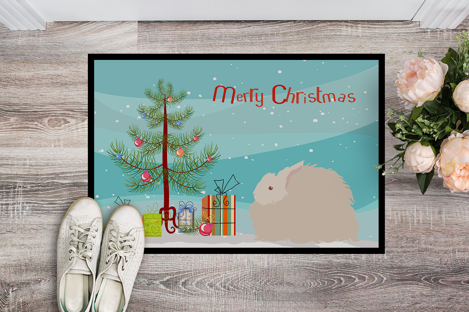 Fluffy Angora Rabbit Christmas Indoor or Outdoor Mat 18x27 BB9326MAT - the-store.com