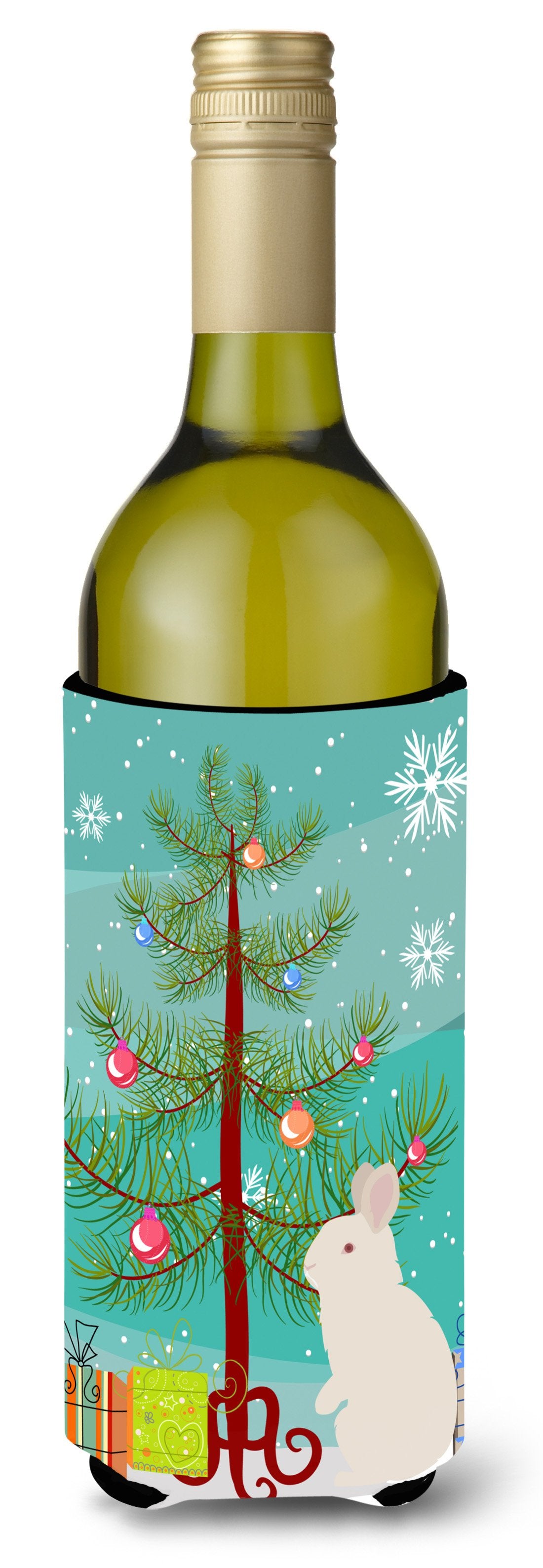 New Zealand White Rabbit Christmas Wine Bottle Beverge Insulator Hugger BB9332LITERK by Caroline's Treasures