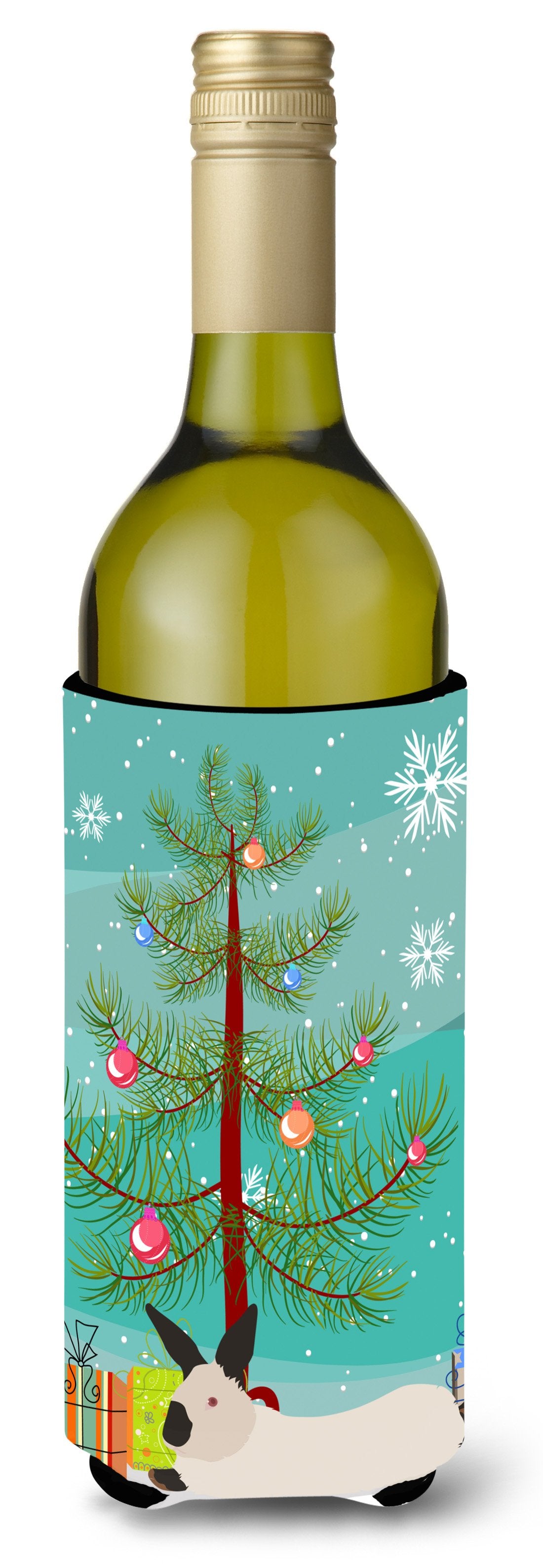 California White Rabbit Christmas Wine Bottle Beverge Insulator Hugger BB9334LITERK by Caroline's Treasures