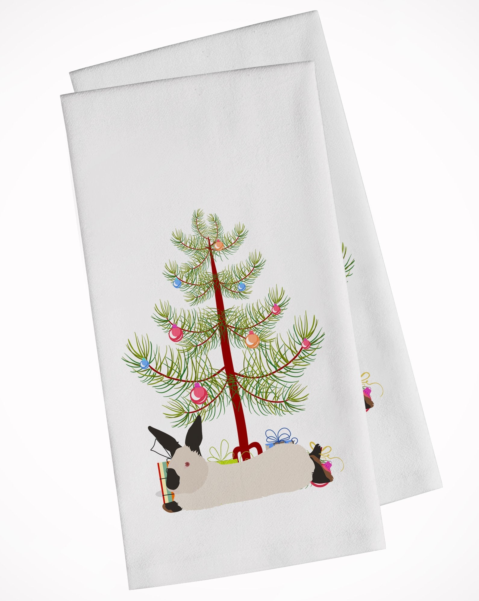 California White Rabbit Christmas White Kitchen Towel Set of 2 BB9334WTKT by Caroline's Treasures