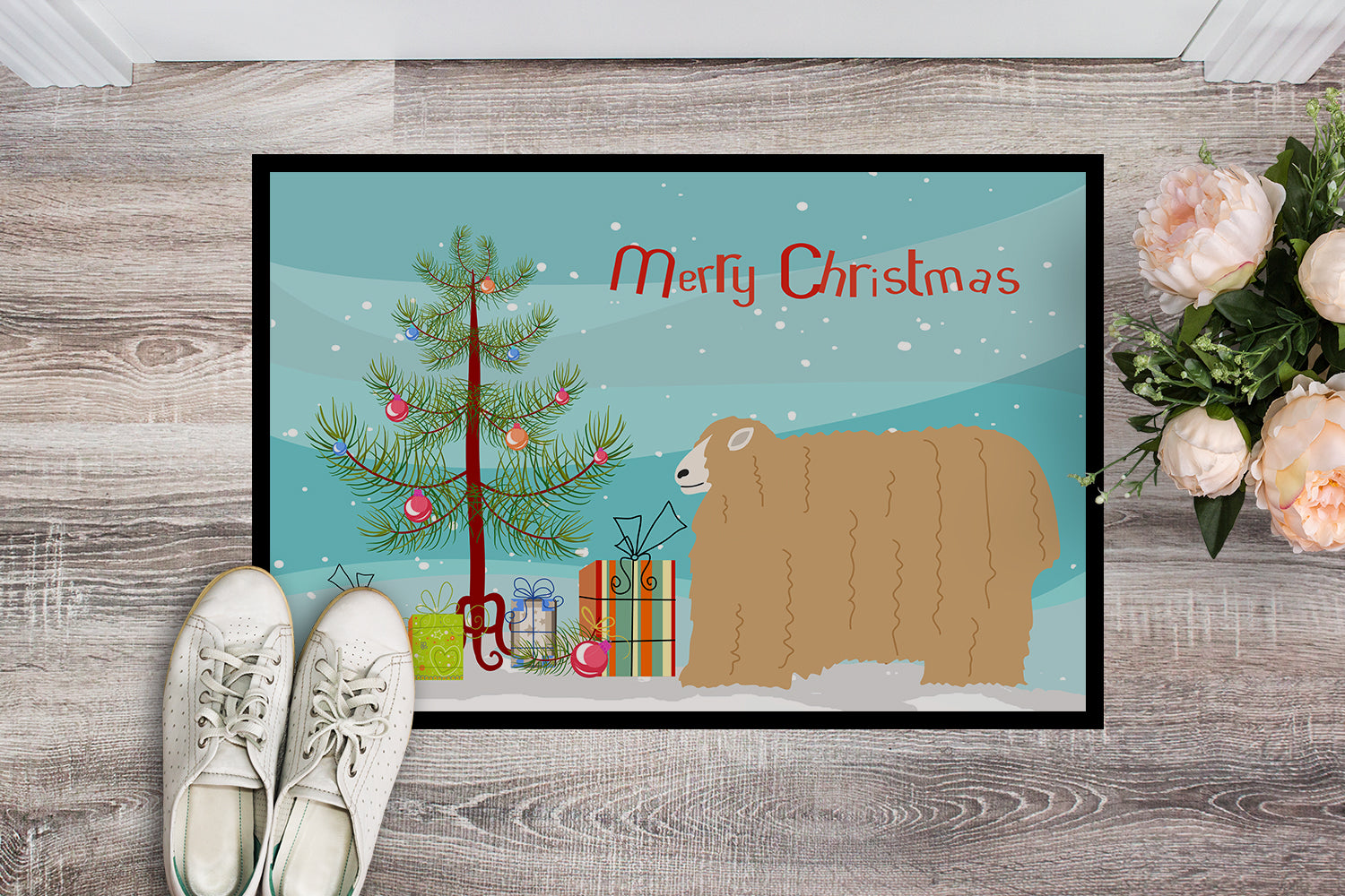 Lincoln Longwool Sheep Christmas Indoor or Outdoor Mat 18x27 BB9338MAT - the-store.com