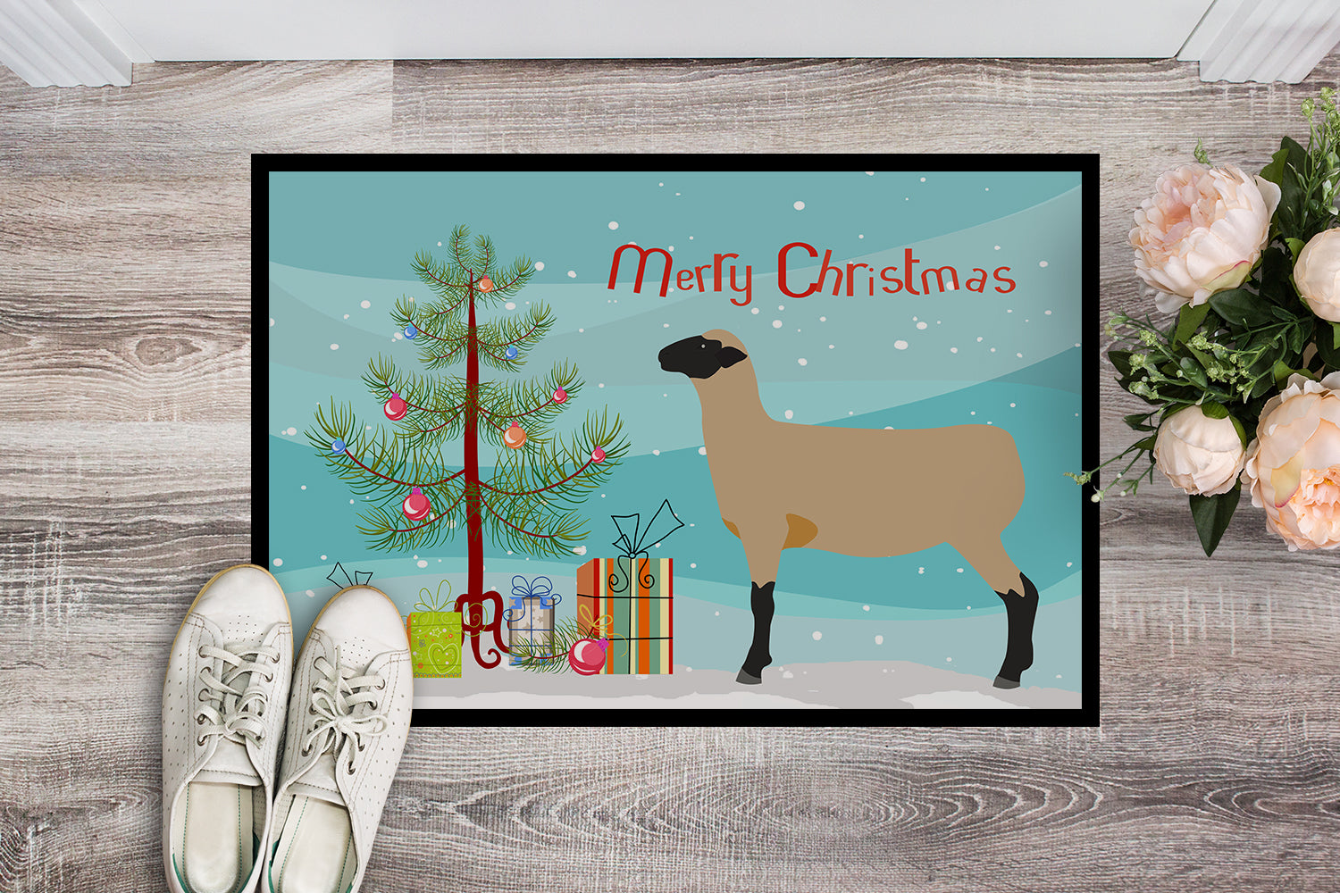 Hampshire Down Sheep Christmas Indoor or Outdoor Mat 18x27 BB9343MAT - the-store.com