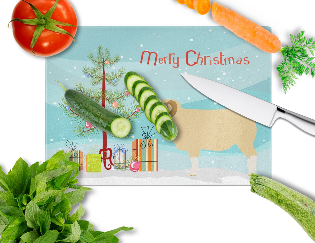 Horned Dorset Sheep Christmas Glass Cutting Board Large BB9347LCB by Caroline's Treasures