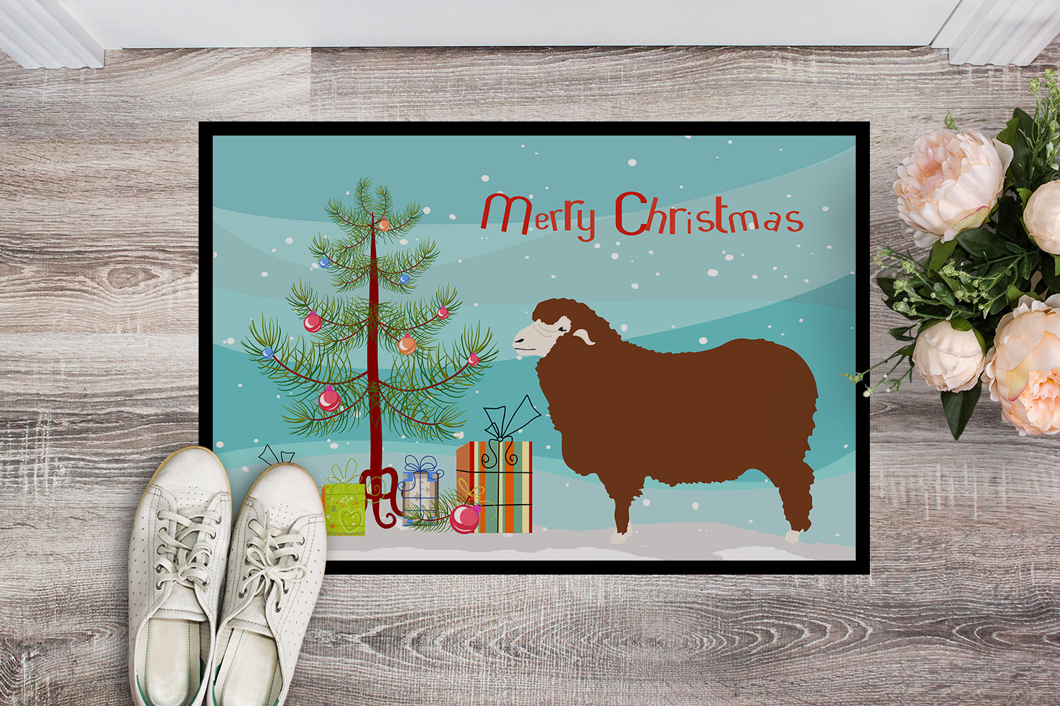 Merino Sheep Christmas Indoor or Outdoor Mat 18x27 BB9348MAT - the-store.com