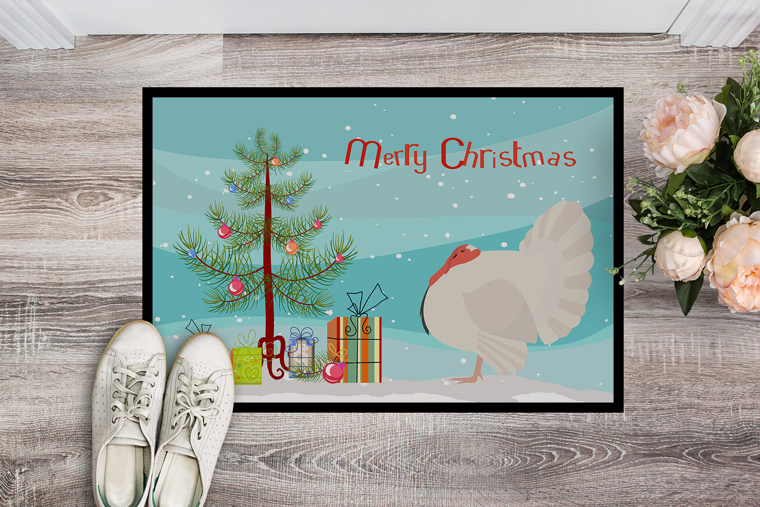 White Holland Turkey Christmas Indoor or Outdoor Mat 18x27 BB9350MAT - the-store.com
