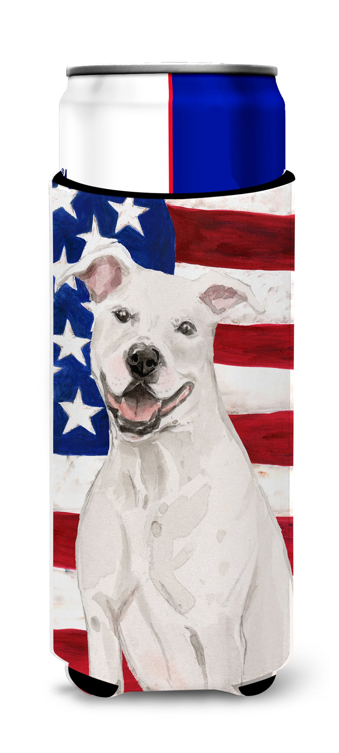 White Staffie Bull Terrier Patriotic  Ultra Hugger for slim cans BB9361MUK