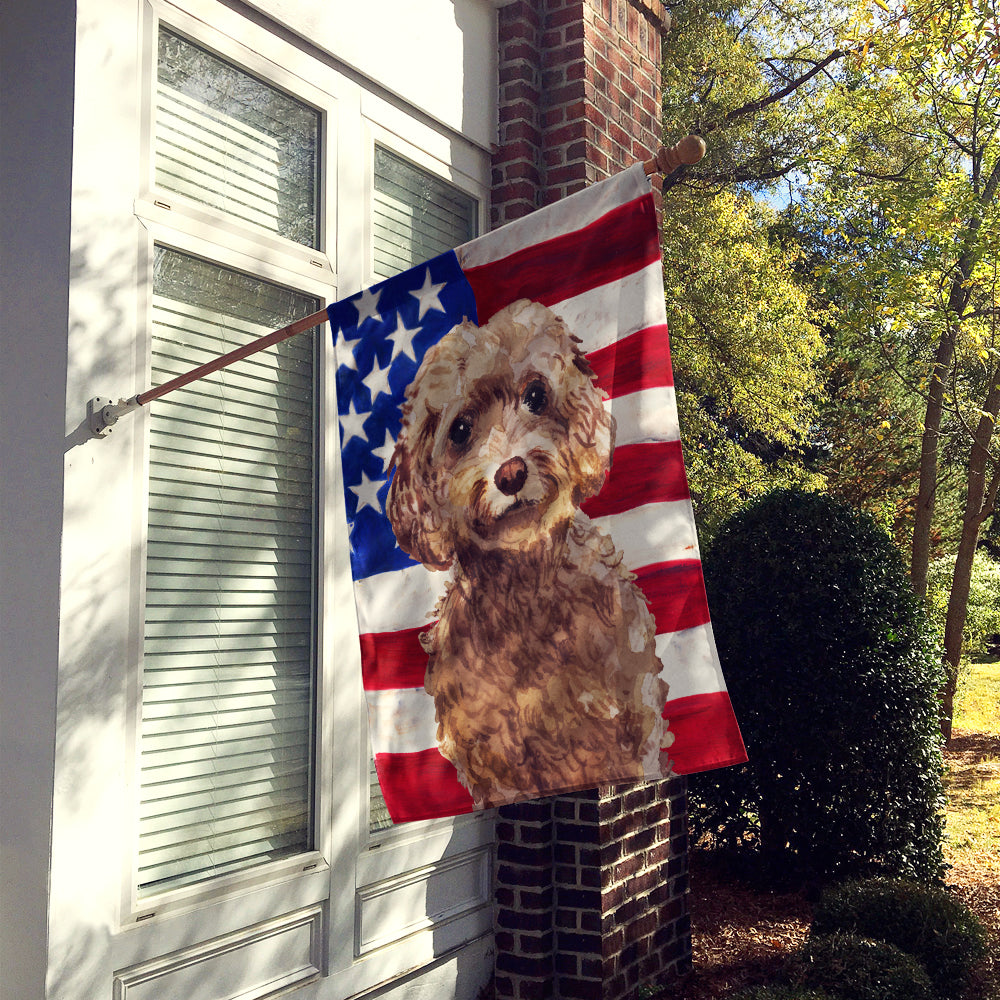 Brown Cockapoo Patriotic Flag Canvas House Size BB9374CHF