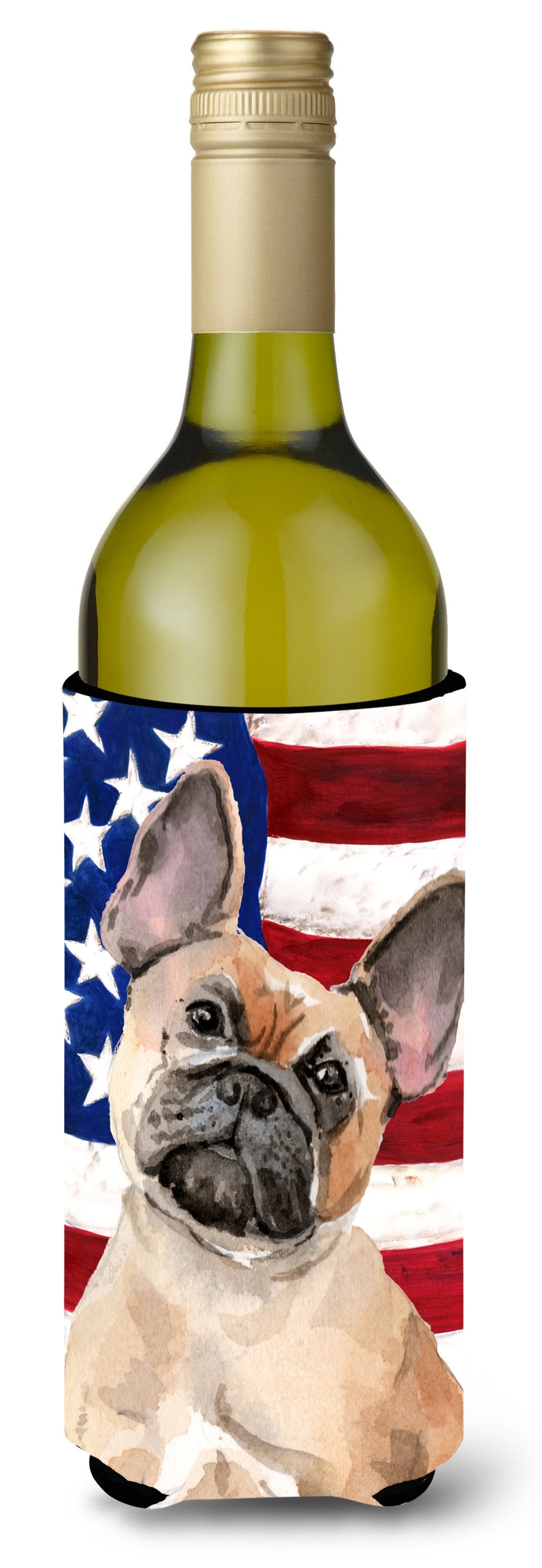 Fawn French Bulldog Patriotic Wine Bottle Beverge Insulator Hugger BB9382LITERK by Caroline's Treasures