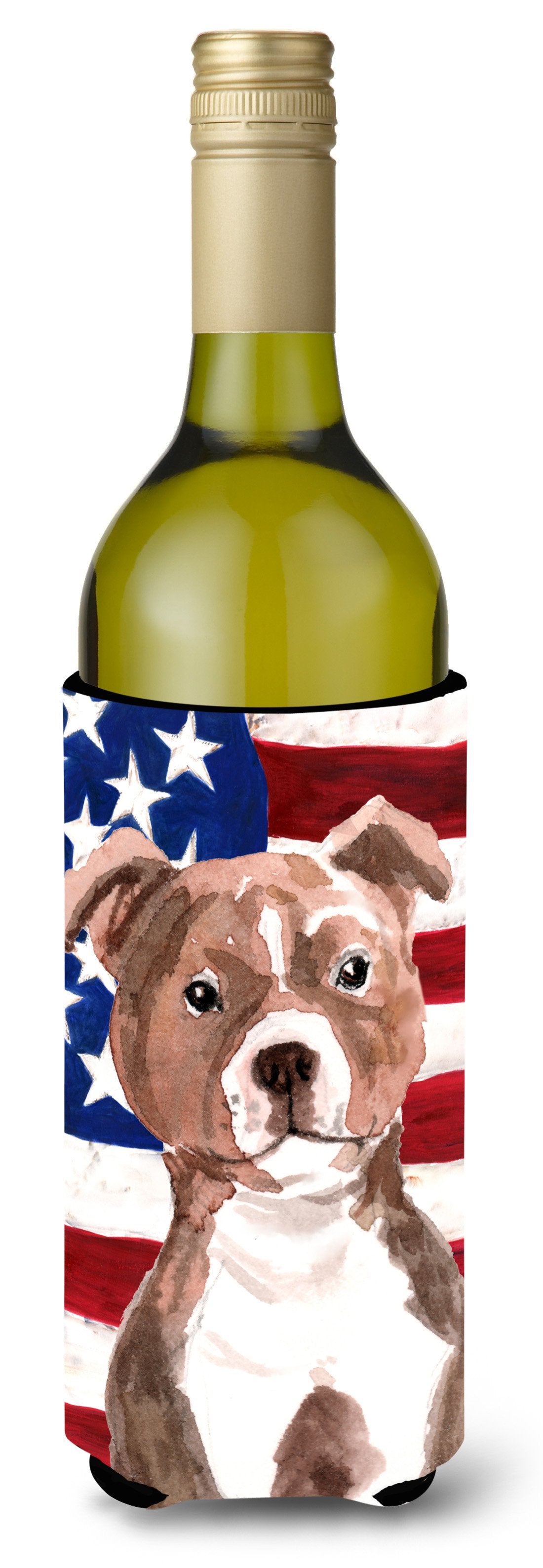 Red Staffie Bull Terrier Patriotic Wine Bottle Beverge Insulator Hugger BB9392LITERK by Caroline's Treasures