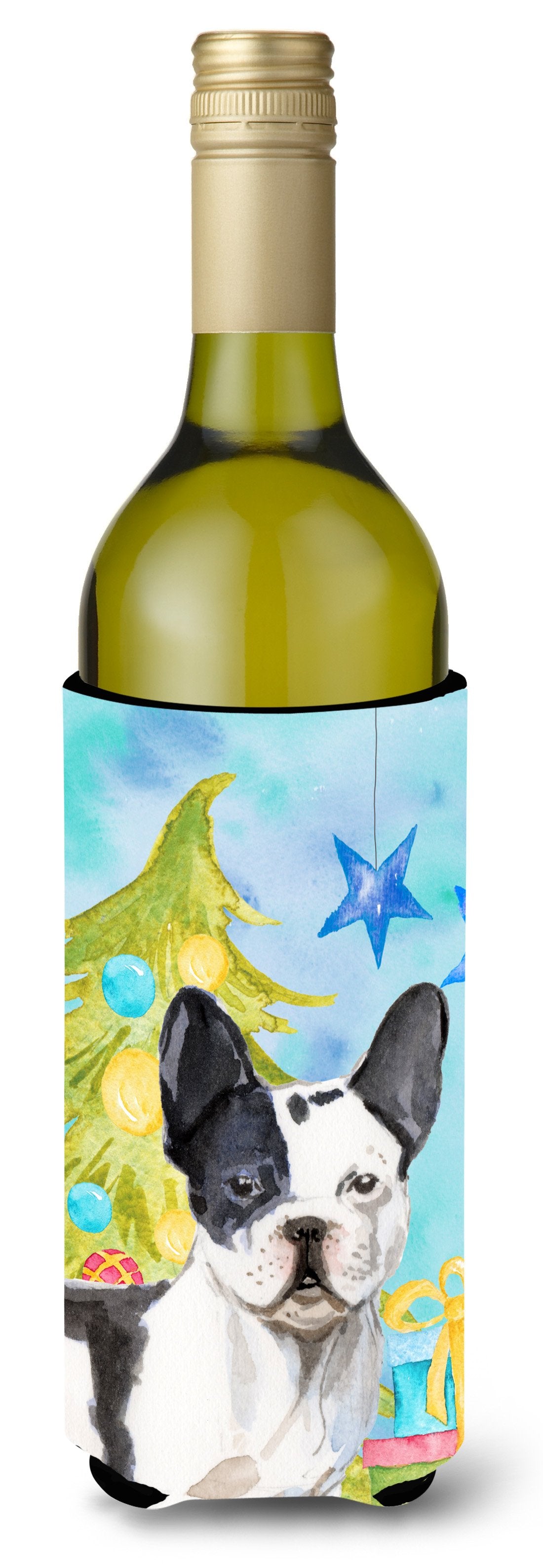 Black White French Bulldog Christmas Wine Bottle Beverge Insulator Hugger BB9407LITERK by Caroline's Treasures