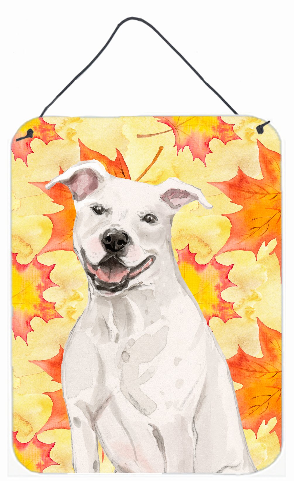 White Staffie Bull Terrier Fall Wall or Door Hanging Prints BB9501DS1216 by Caroline's Treasures