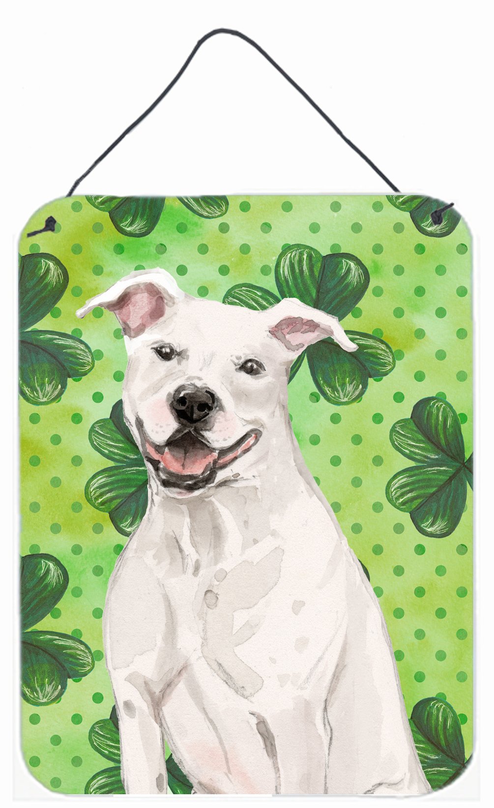 White Staffie Bull Terrier St. Patrick's Wall or Door Hanging Prints BB9536DS1216 by Caroline's Treasures