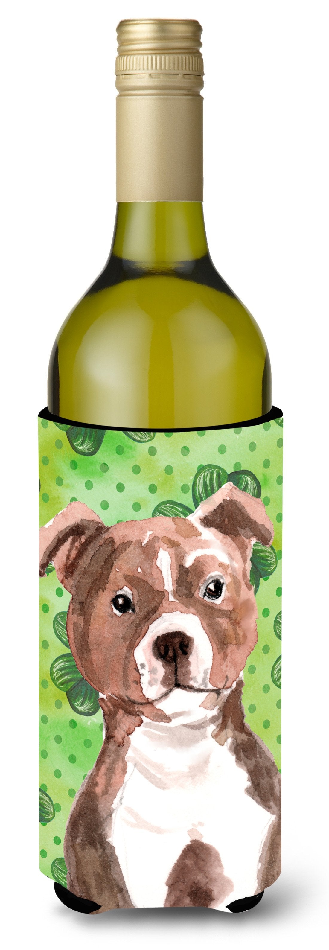 Red Staffie Bull Terrier St. Patrick's Wine Bottle Beverge Insulator Hugger BB9567LITERK by Caroline's Treasures