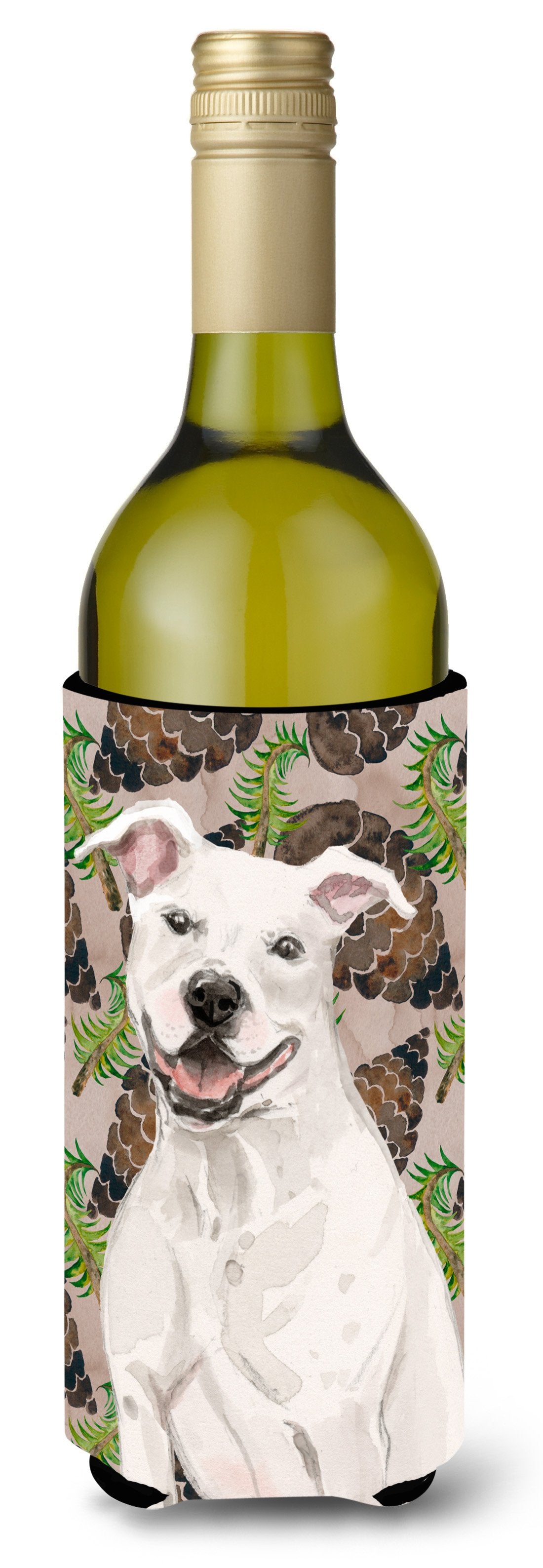 White Staffie Bull Terrier Pine Cones Wine Bottle Beverge Insulator Hugger BB9571LITERK by Caroline's Treasures