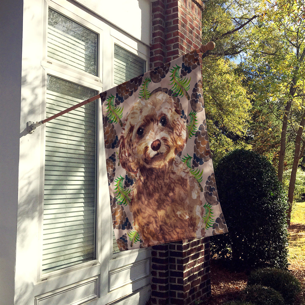 Brown Cockapoo Pine Cones Flag Canvas House Size BB9584CHF