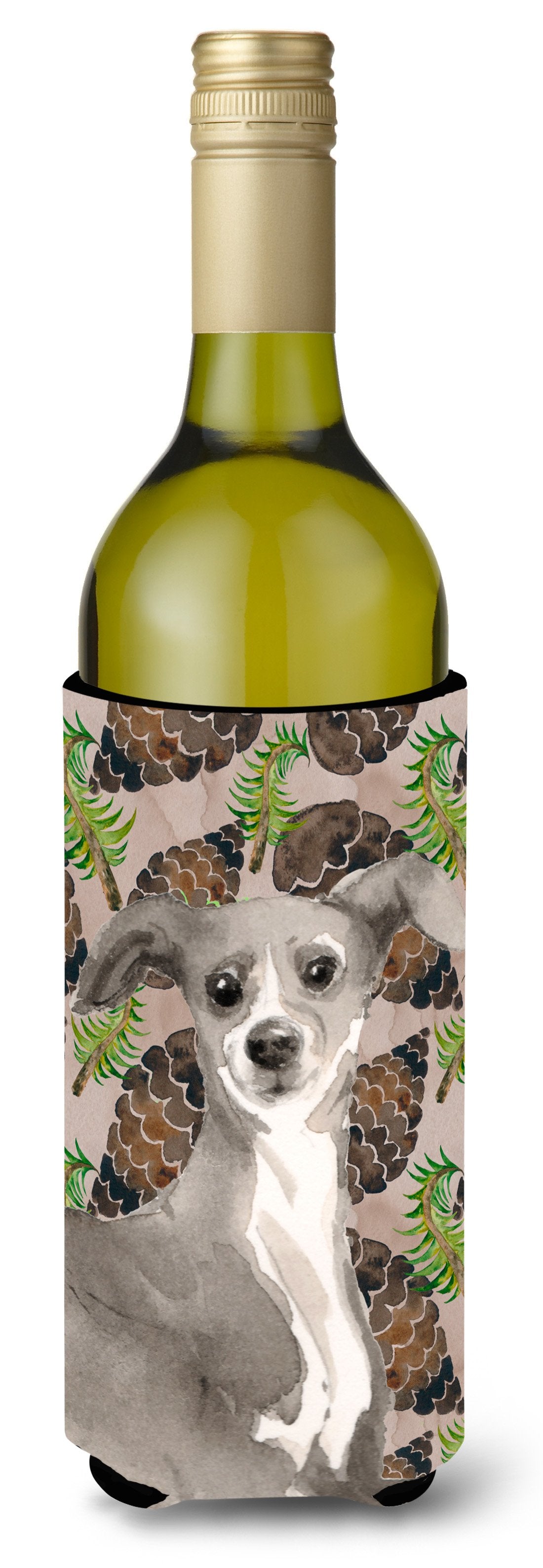 Italian Greyhound Pine Cones Wine Bottle Beverge Insulator Hugger BB9597LITERK by Caroline's Treasures