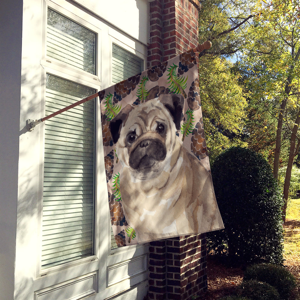 Fawn Pug Pine Cones Flag Canvas House Size BB9601CHF