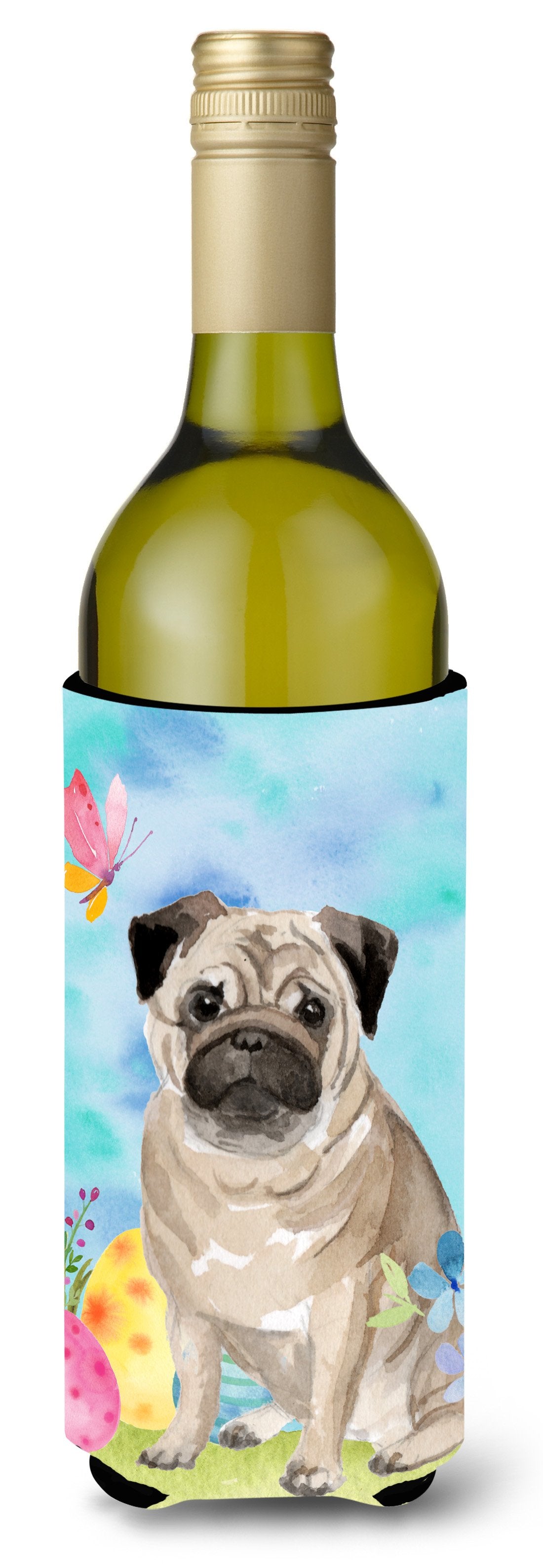 Fawn Pug Easter Wine Bottle Beverge Insulator Hugger BB9635LITERK by Caroline's Treasures