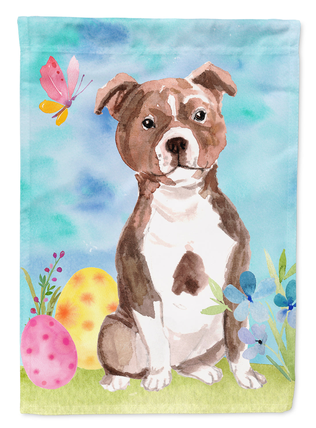 Red Staffie Bull Terrier Easter Flag Canvas House Size BB9636CHF