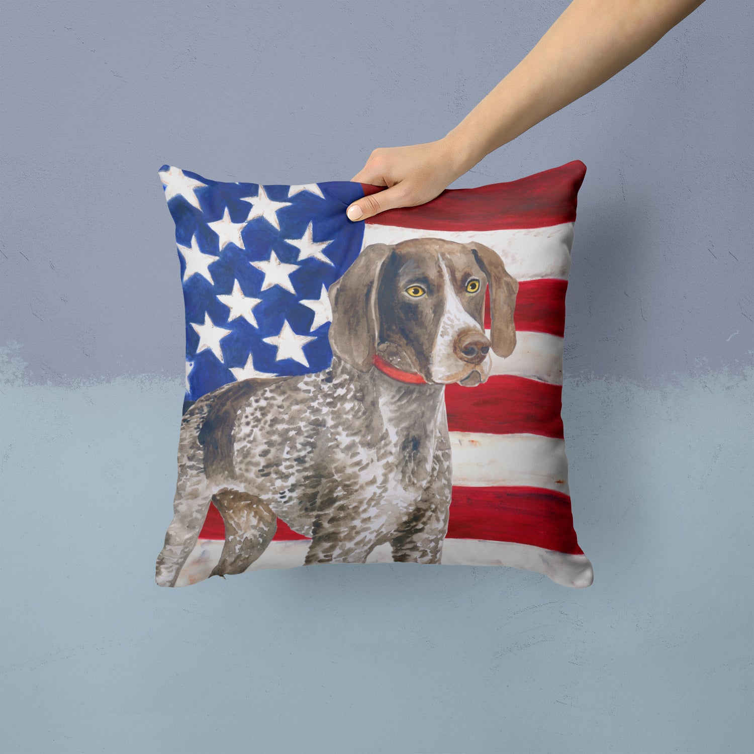 German Shorthaired Pointer Patriotic Fabric Decorative Pillow BB9641PW1414 - the-store.com