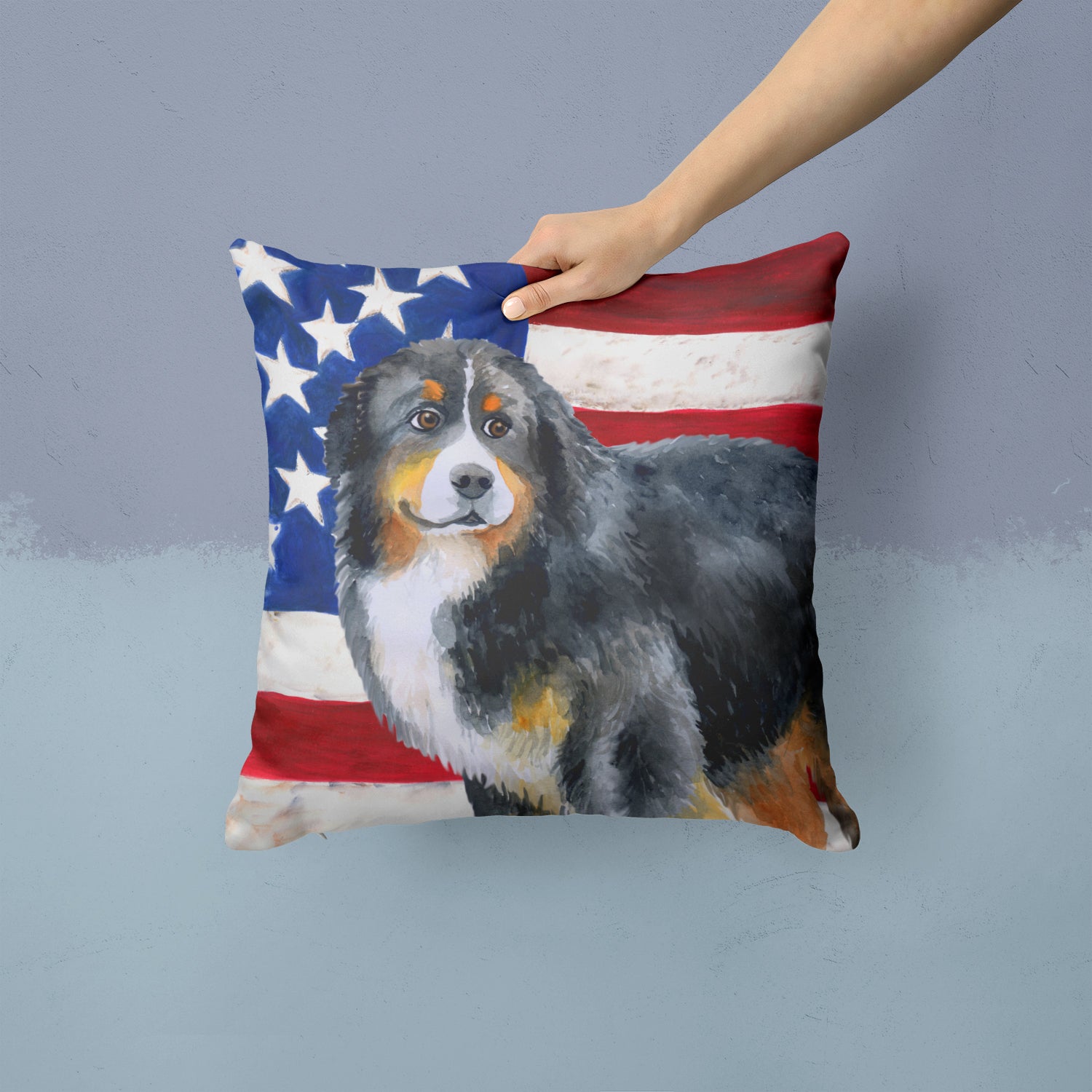 Bernese Mountain Dog Patriotic Fabric Decorative Pillow BB9645PW1414 - the-store.com