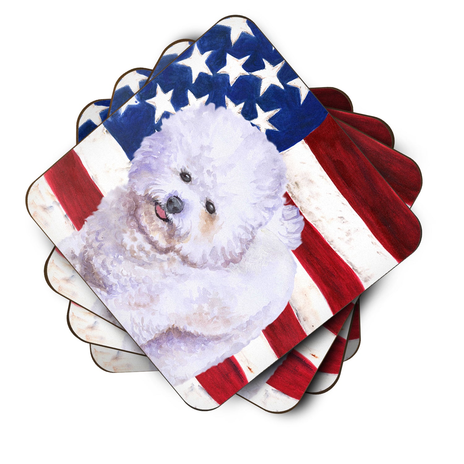 Bichon Frise Patriotic Foam Coaster Set of 4 BB9648FC - the-store.com