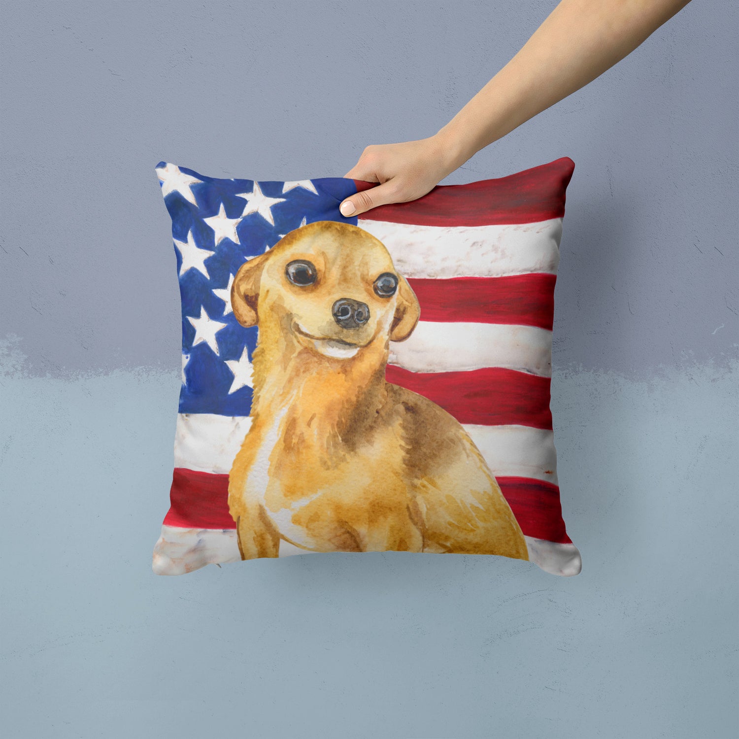 Chihuahua Patriotic Fabric Decorative Pillow BB9658PW1414 - the-store.com