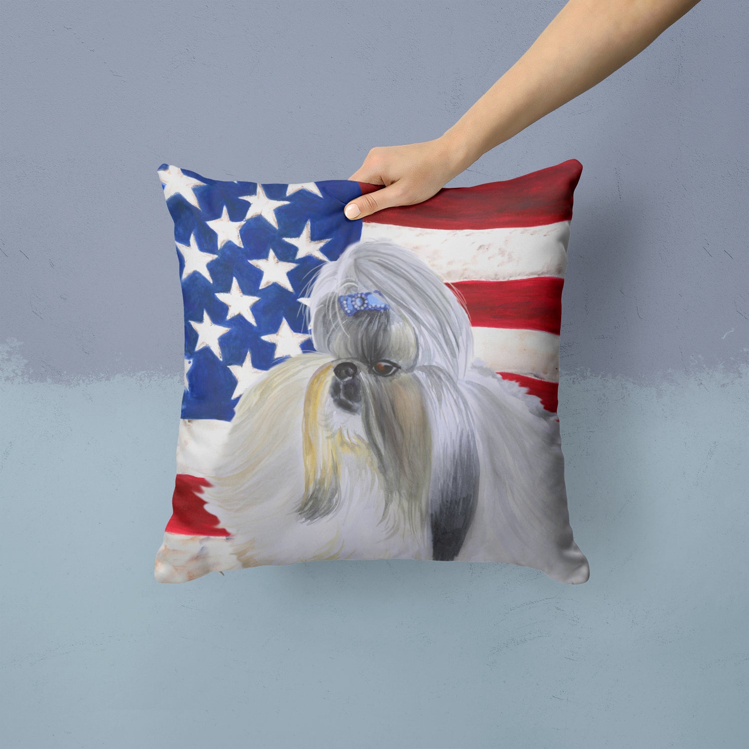 Shih Tzu Patriotic Fabric Decorative Pillow BB9666PW1414 - the-store.com