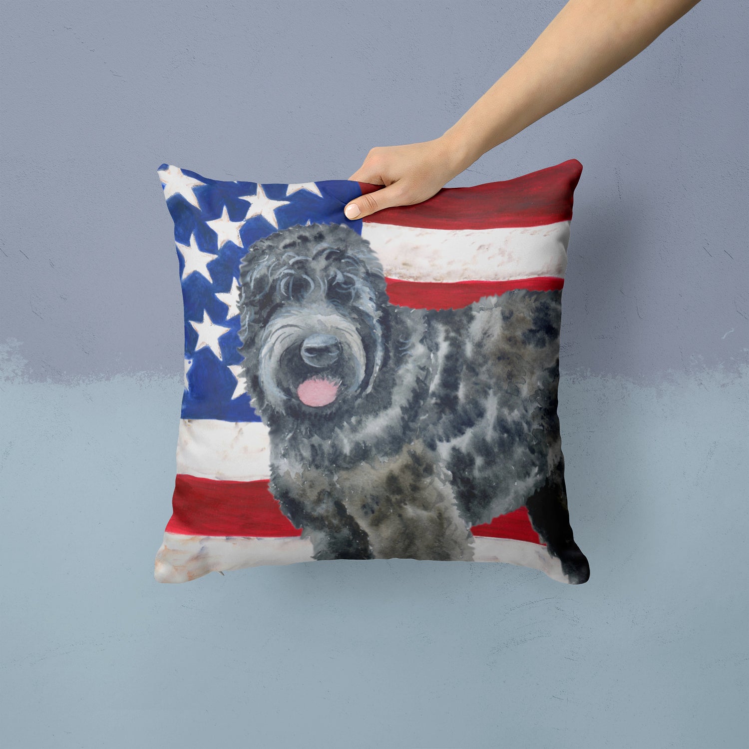 Black Russian Terrier Patriotic Fabric Decorative Pillow BB9677PW1414 - the-store.com