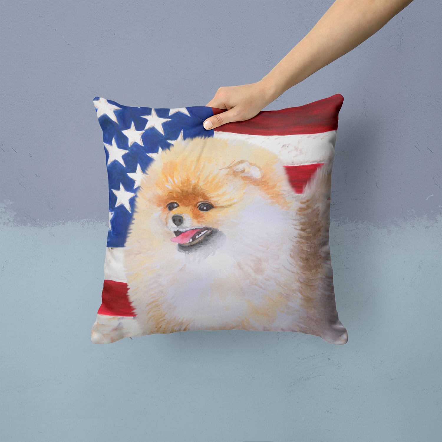 Pomeranian Patriotic Fabric Decorative Pillow BB9682PW1414 - the-store.com