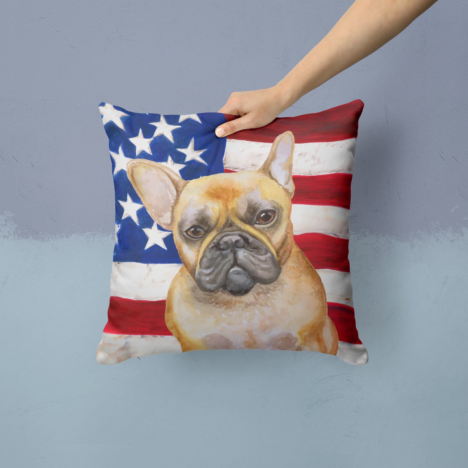 French Bulldog Patriotic Fabric Decorative Pillow BB9688PW1414 - the-store.com