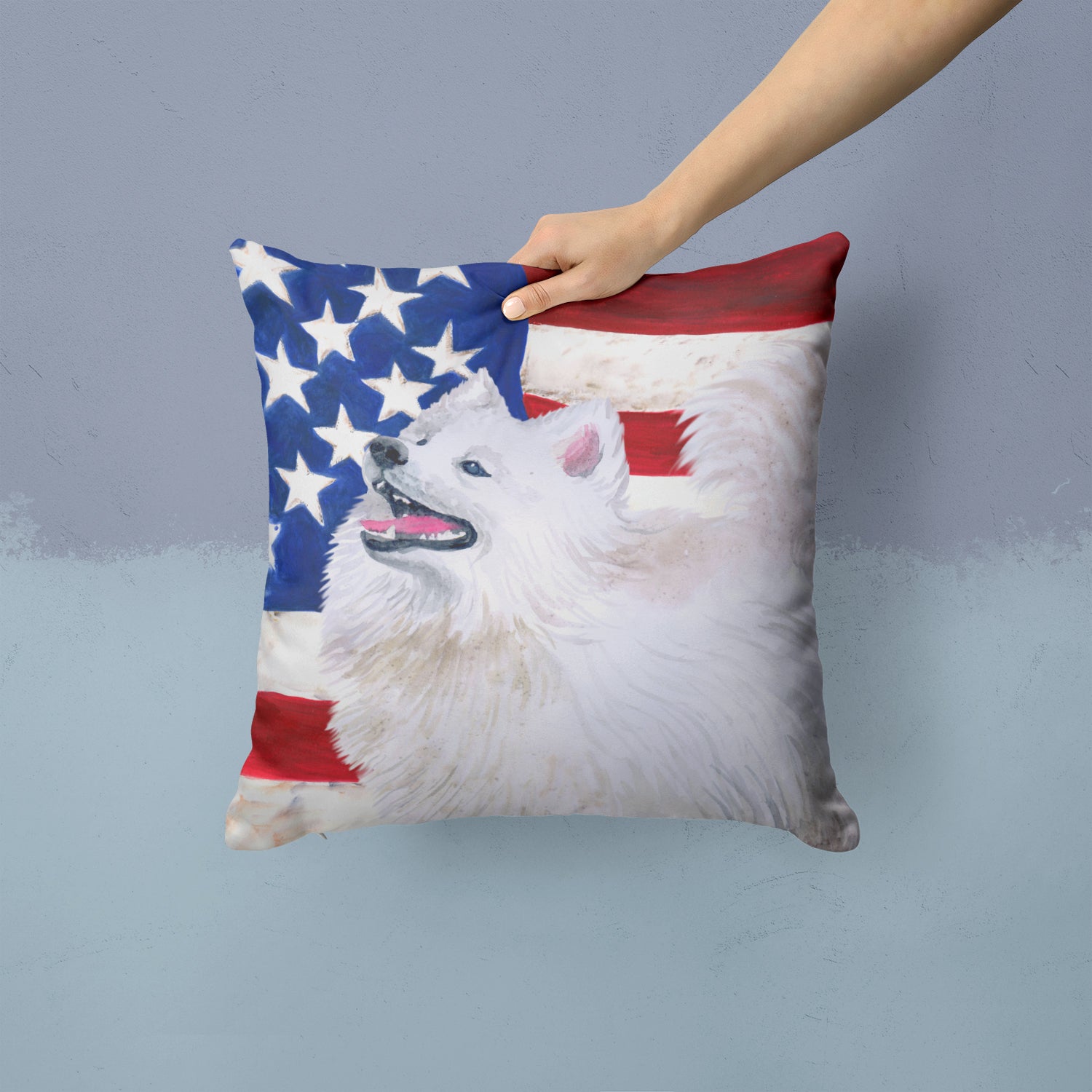Samoyed Patriotic Fabric Decorative Pillow BB9691PW1414 - the-store.com