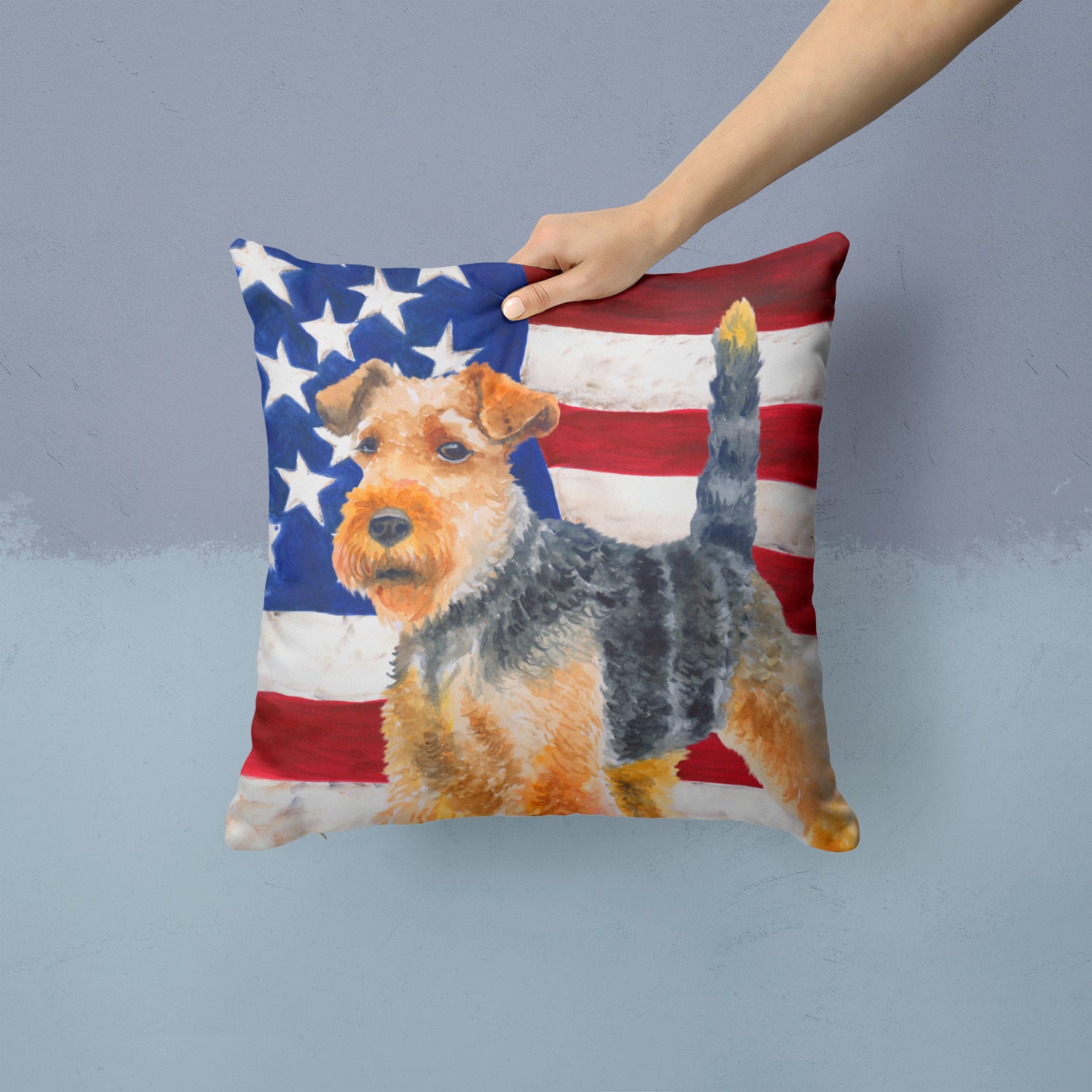 Welsh Terrier Patriotic Fabric Decorative Pillow BB9700PW1414 - the-store.com