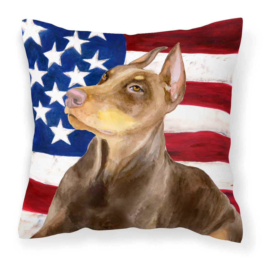 Doberman Pinscher Patriotic Fabric Decorative Pillow BB9709PW1818 by Caroline's Treasures