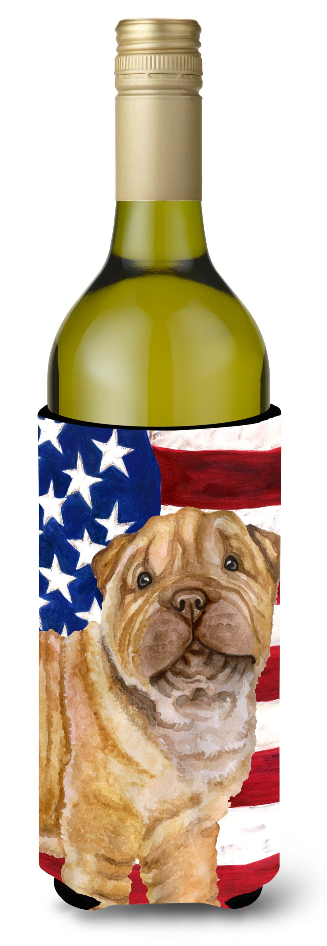 Shar Pei Puppy Patriotic Wine Bottle Beverge Insulator Hugger BB9719LITERK by Caroline's Treasures