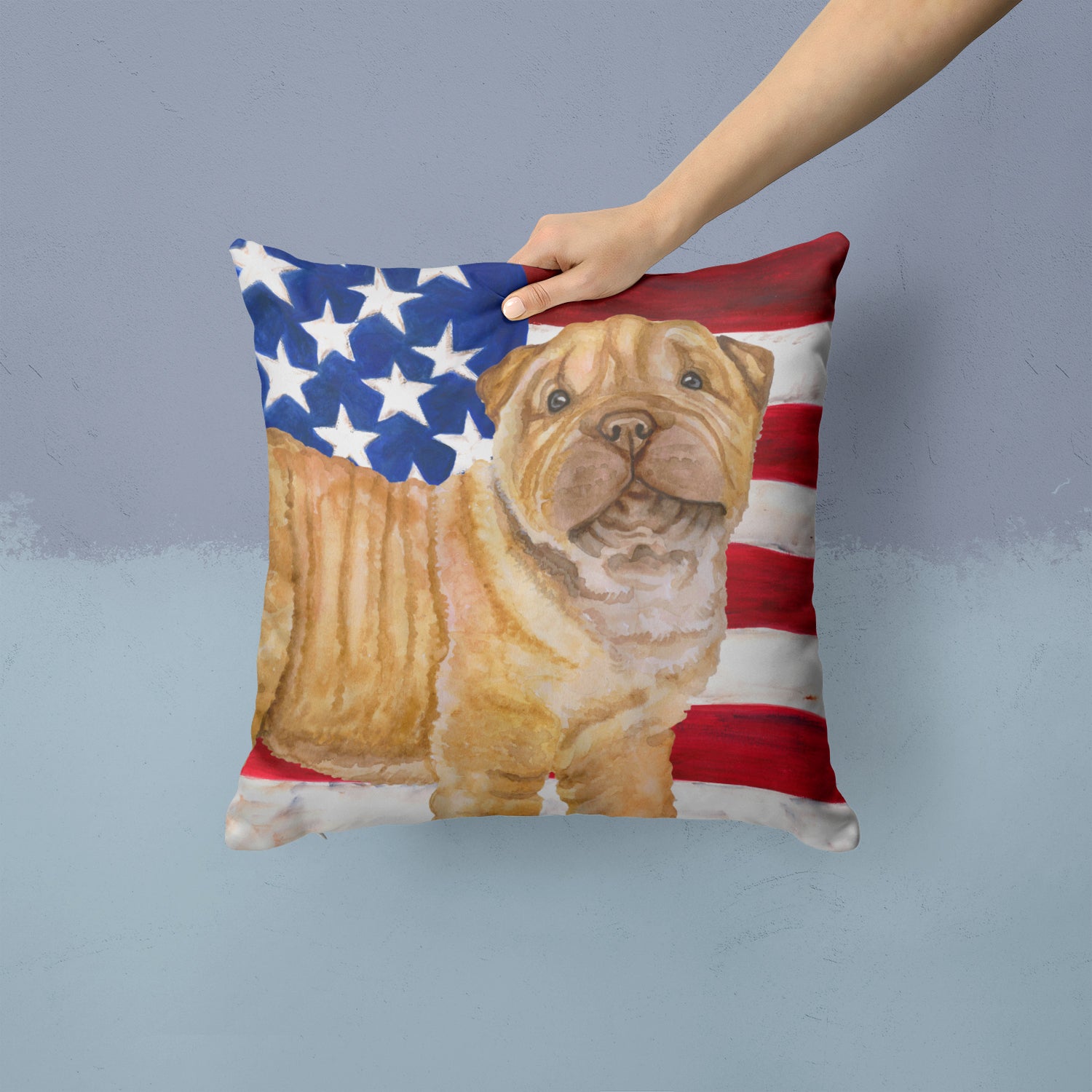 Shar Pei Puppy Patriotic Fabric Decorative Pillow BB9719PW1414 - the-store.com