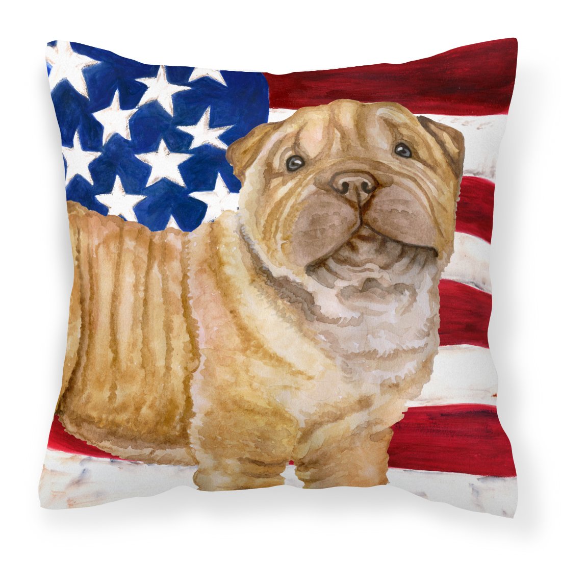 Shar Pei Puppy Patriotic Fabric Decorative Pillow BB9719PW1818 by Caroline's Treasures